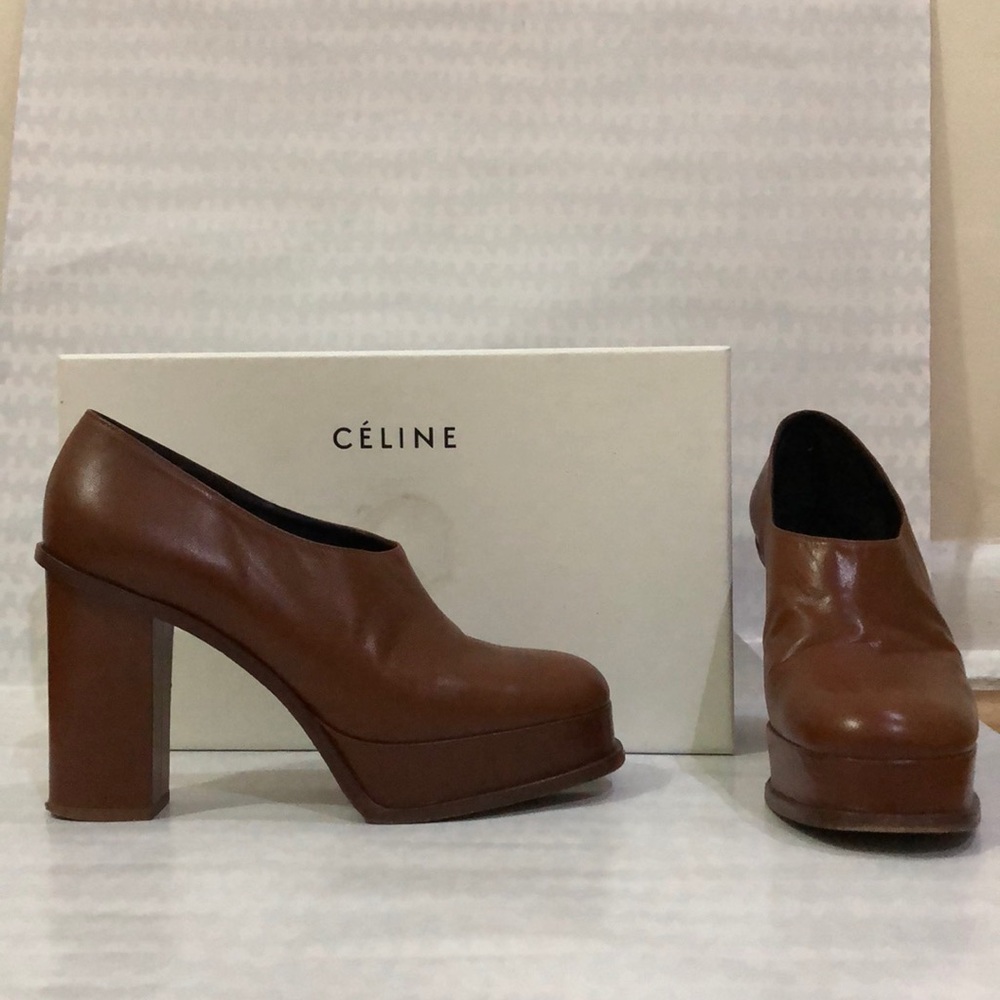 Celine Womens 39 Leather Squared Toe Platform Pump